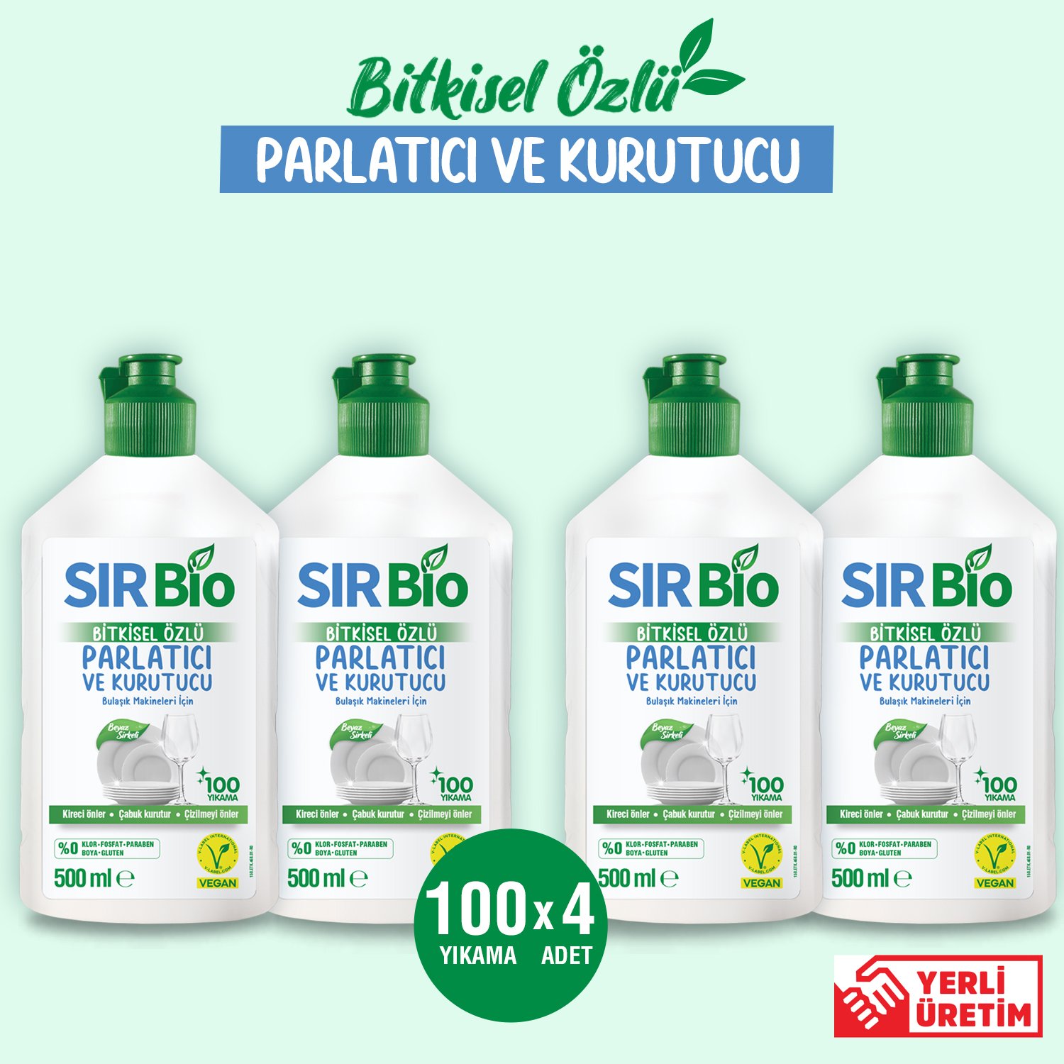 Sır Bio Bitkisel Özlü Bulaşık Makinesi Parlatıcı & Kurutucu 500 ml 4'lü Set