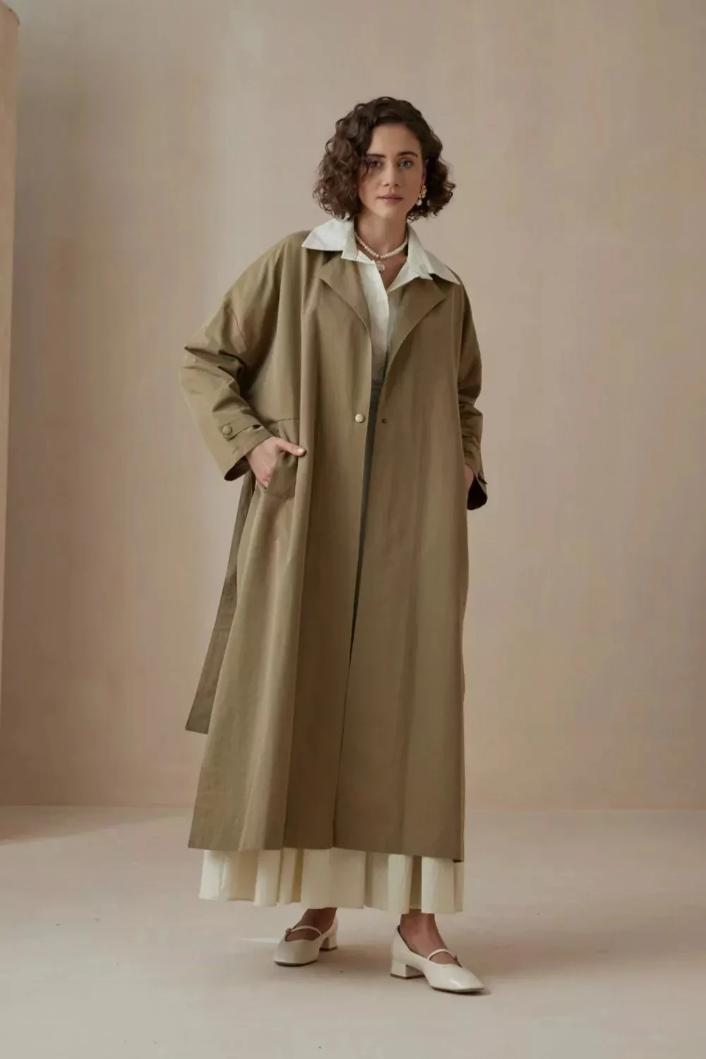 1021 Tek Çıt Trençkot - Yeşil