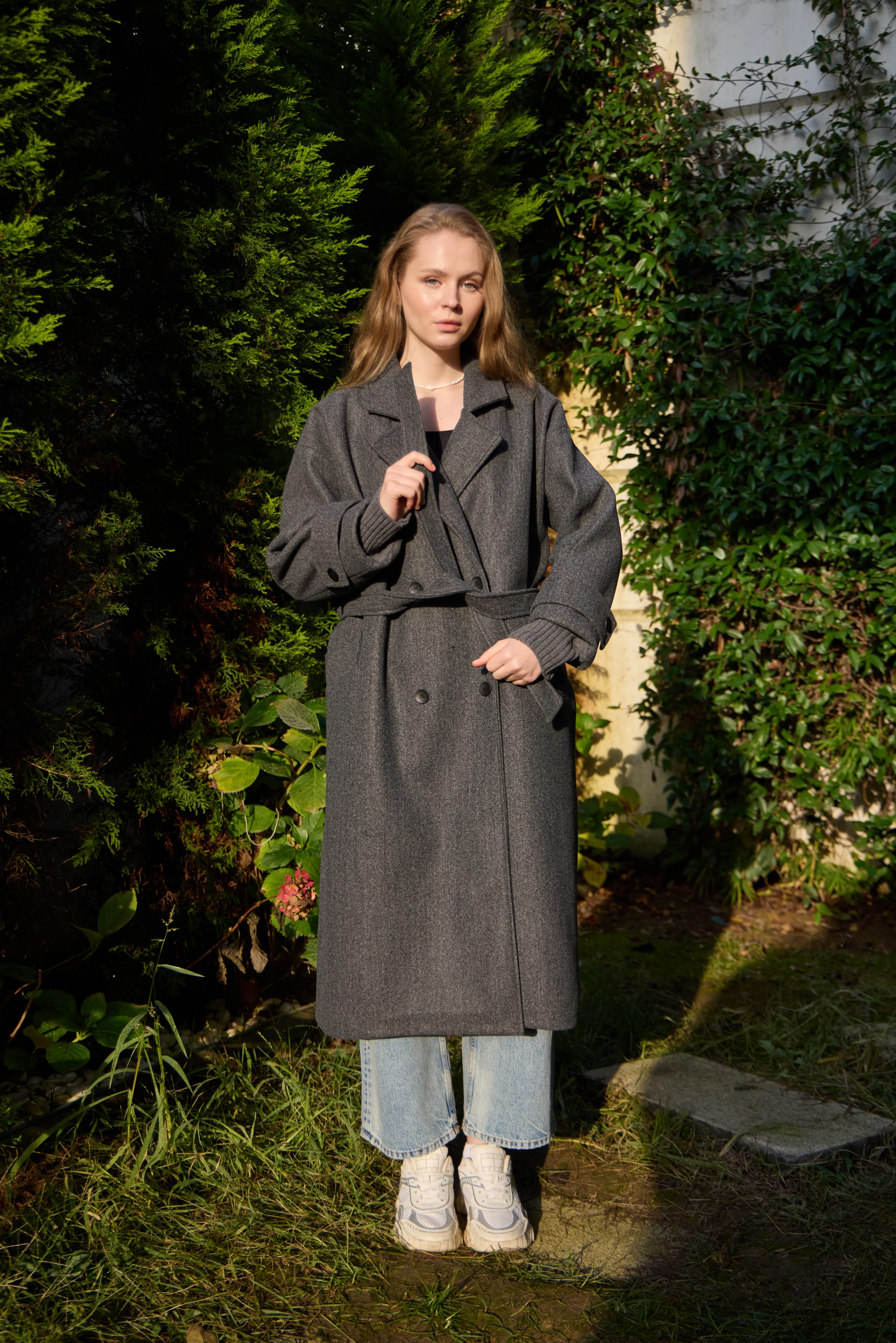 0025 premium kaşe kaban kolları triko detaylı - Antrasit