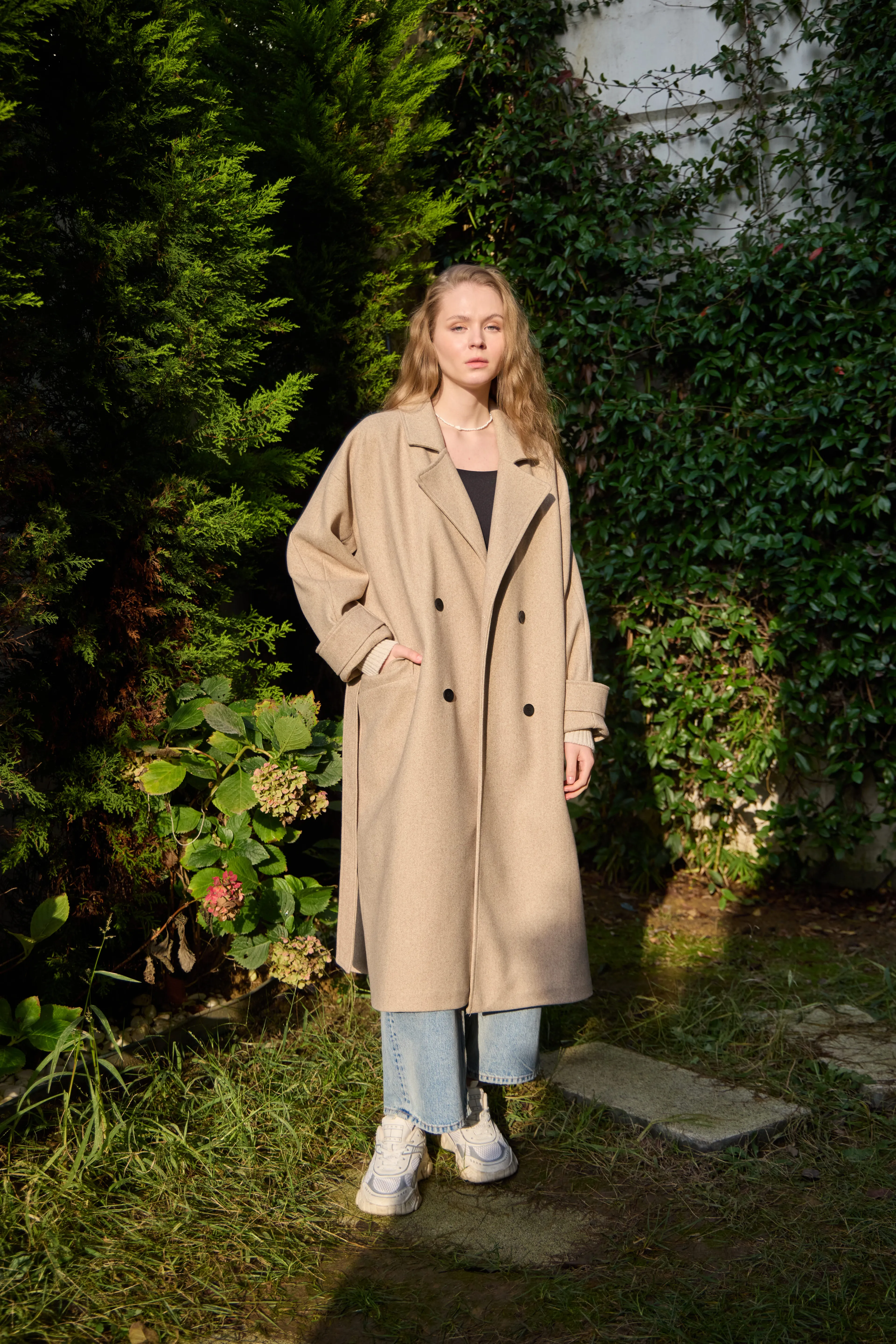 0025 premium kaşe kaban kolları triko detaylı - Taş