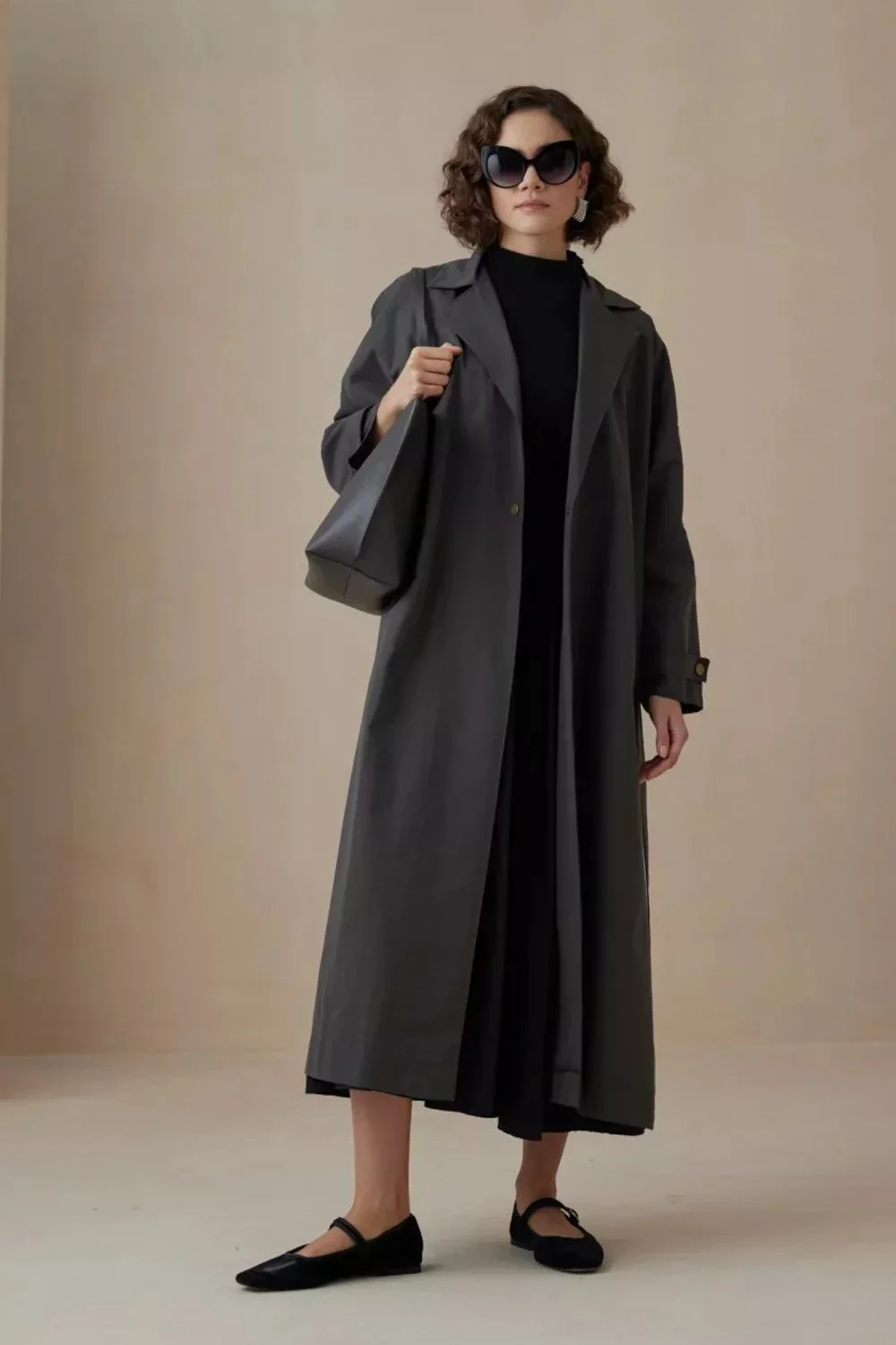 1021 Tek Çıt Trençkot - Antrasit