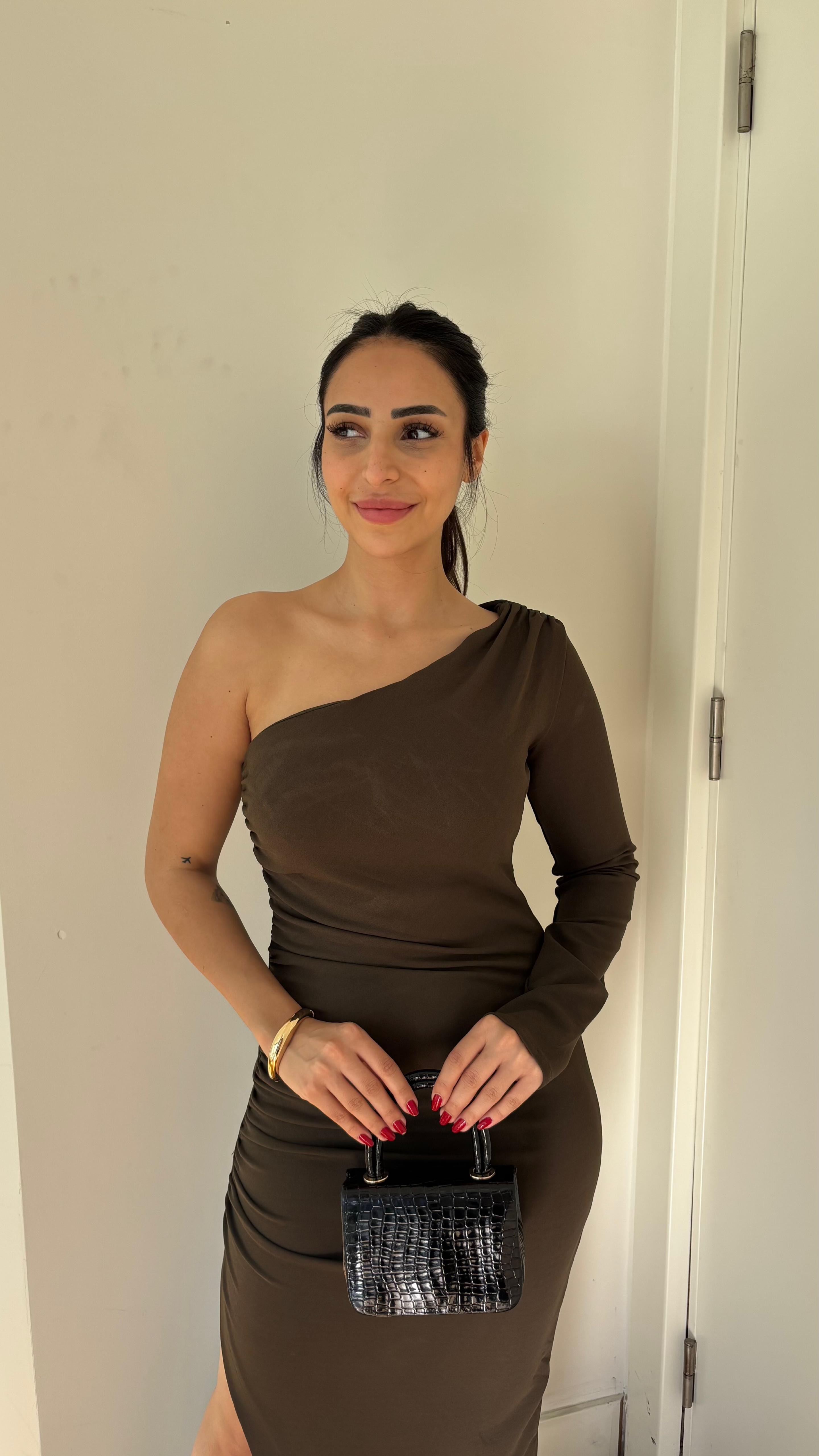 Yeşil Tek Omuzlu Elbise