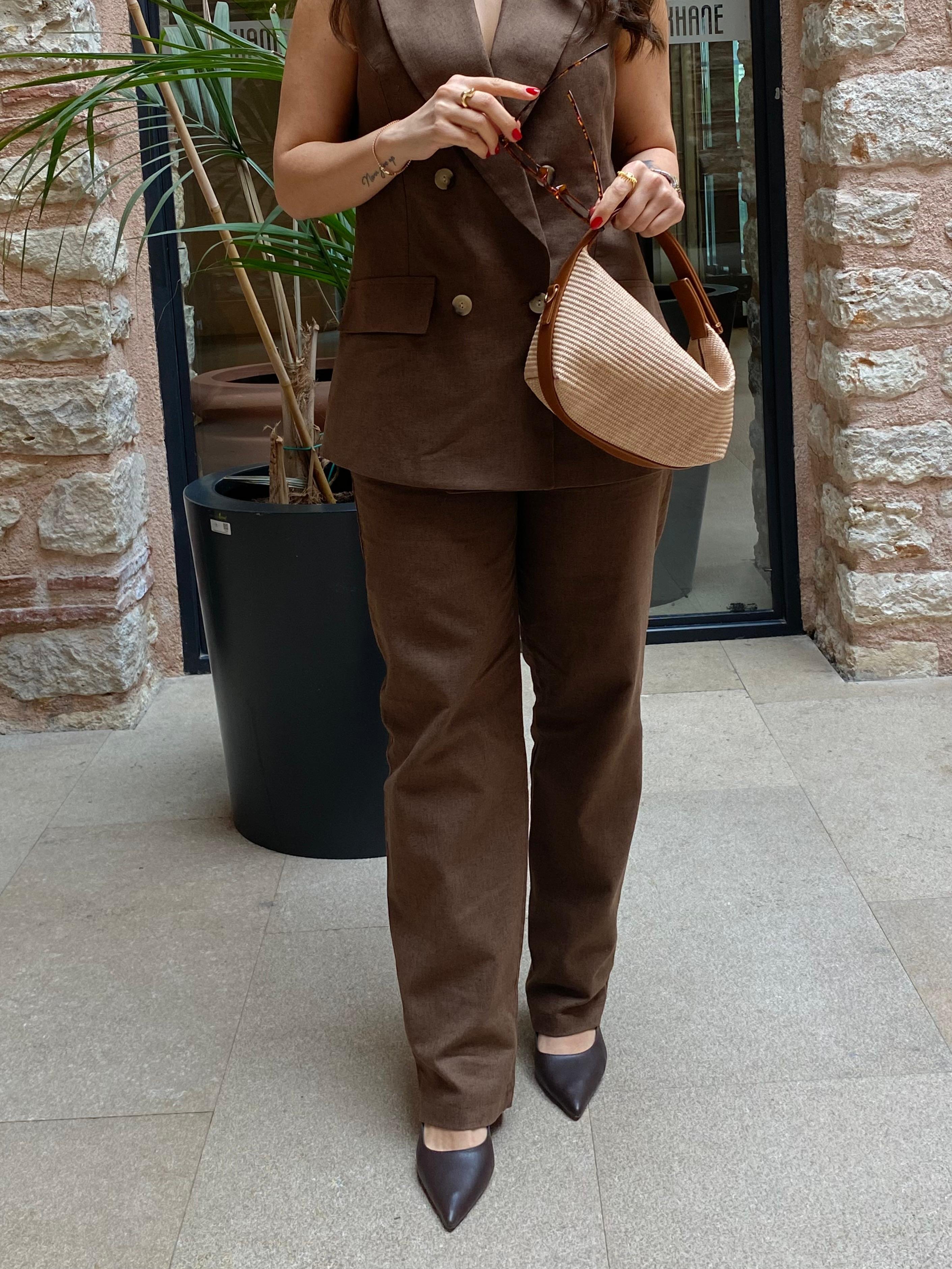 KAHVERENGİ YELEK PANTOLON TAKIM 