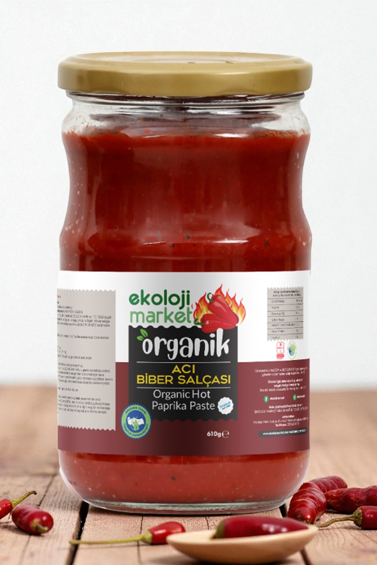 Organik Acı Biber Salçası Tuzsuz 610 gr