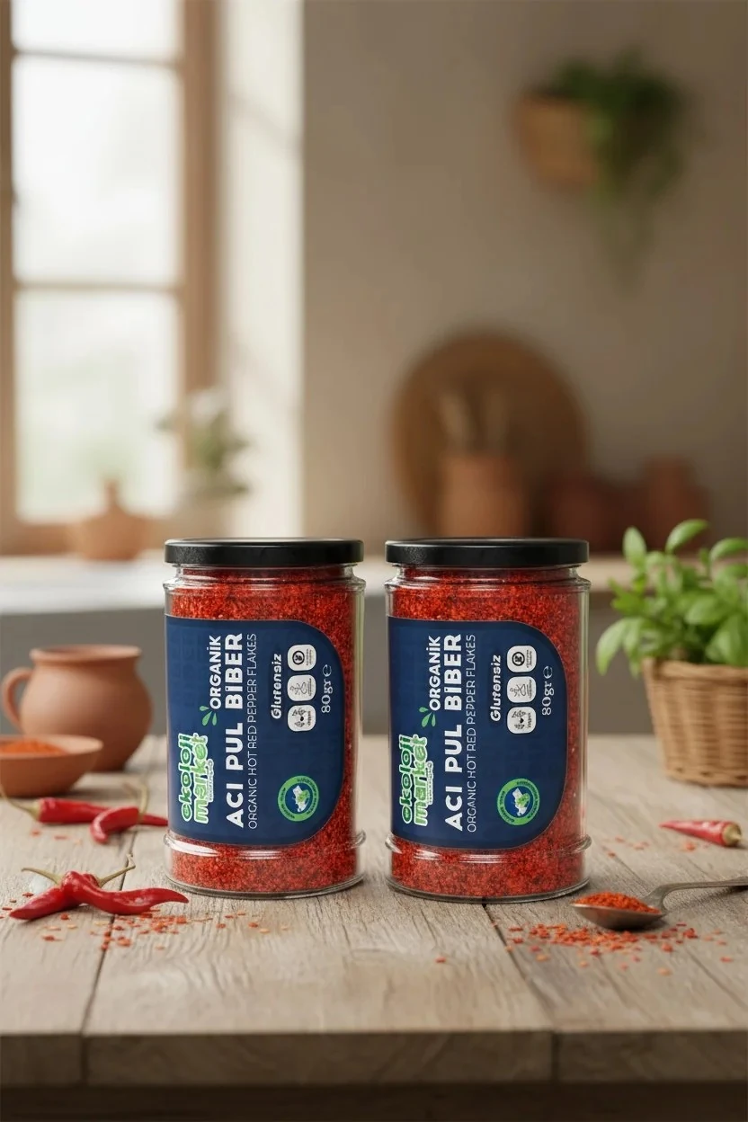 Organik Glutensiz Acı Pulbiber 80 Gr x 2 Adet