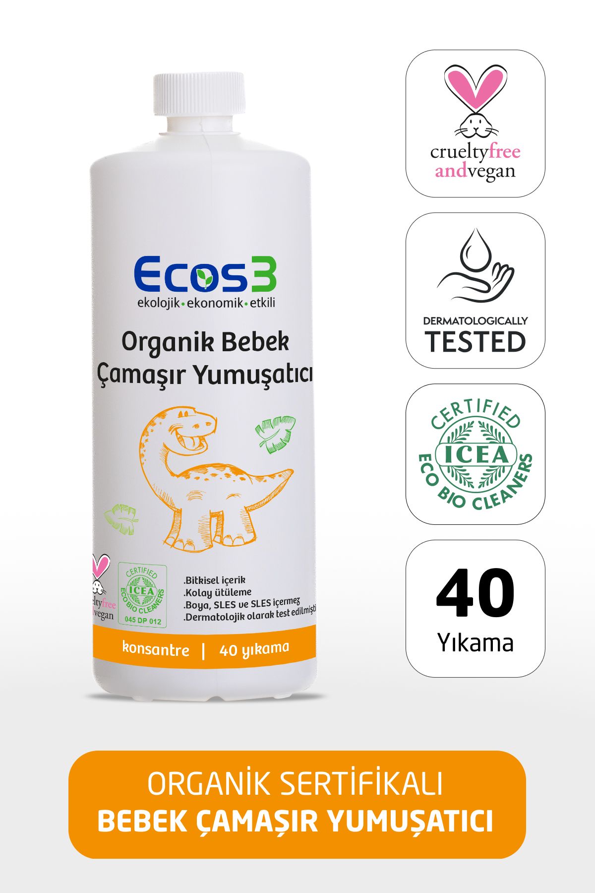ECOS3 ORGANİK BEBEK ÇAMAŞIR YUMUŞATICI (1000 ML - 40 Yıkama)
