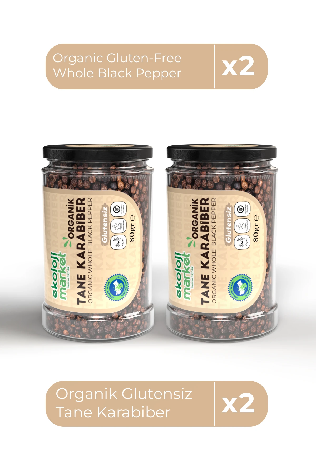 Organik Glutensiz Tane Karabiber 80 Gr x 2 Adet