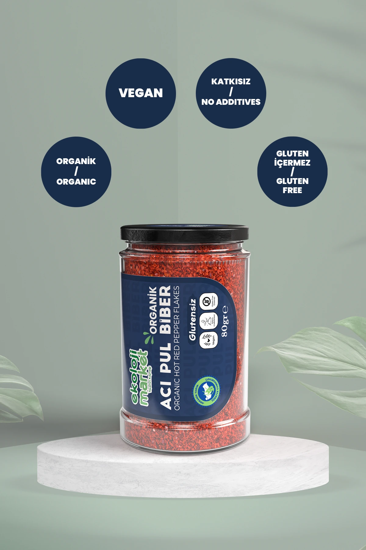 Organik Glutensiz Acı Pulbiber 80 Gr x 2 Adet