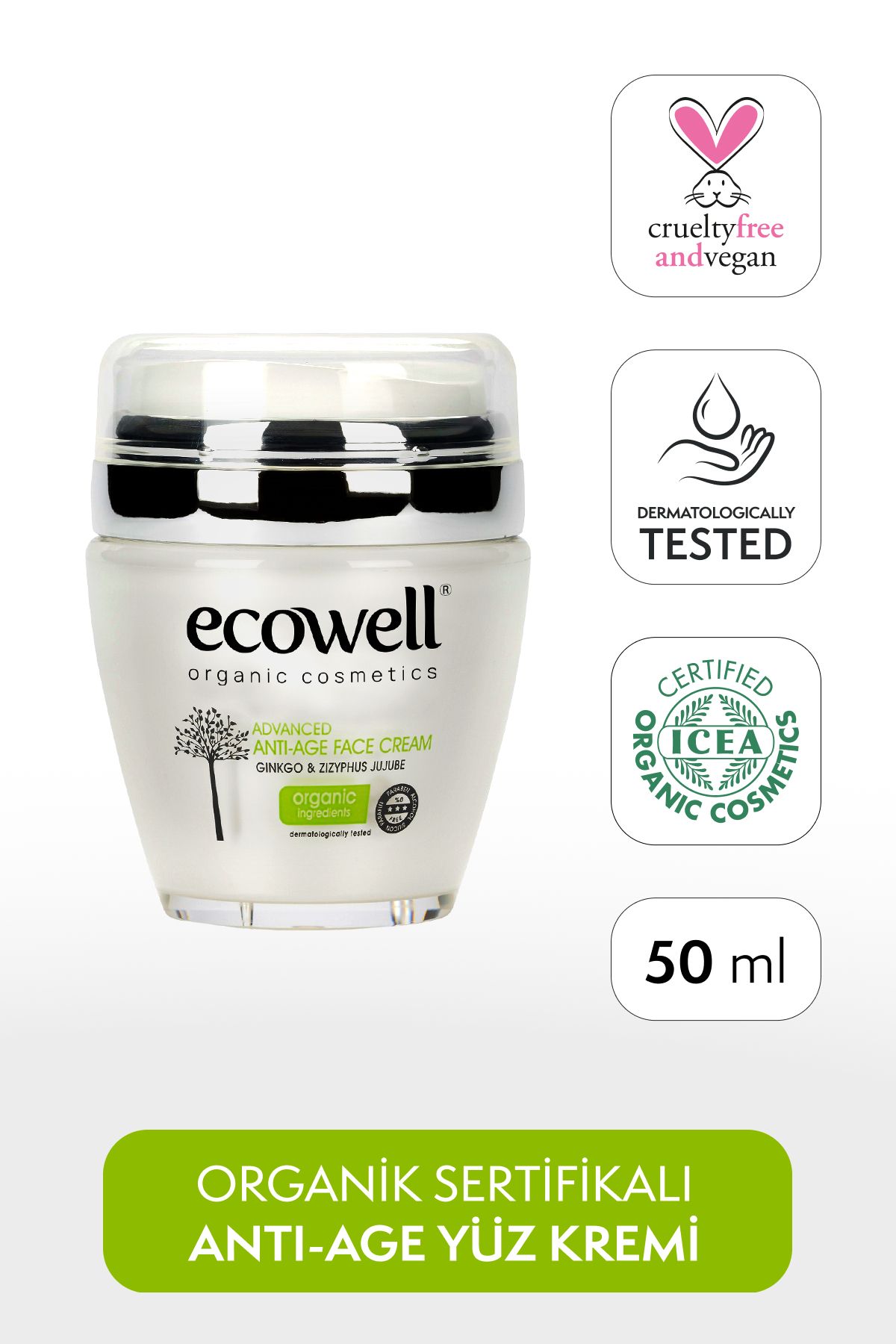 ECOWELL GİNKOLU YAŞLANMA KARŞITI YÜZ BAKIM KREMİ (50 ml)