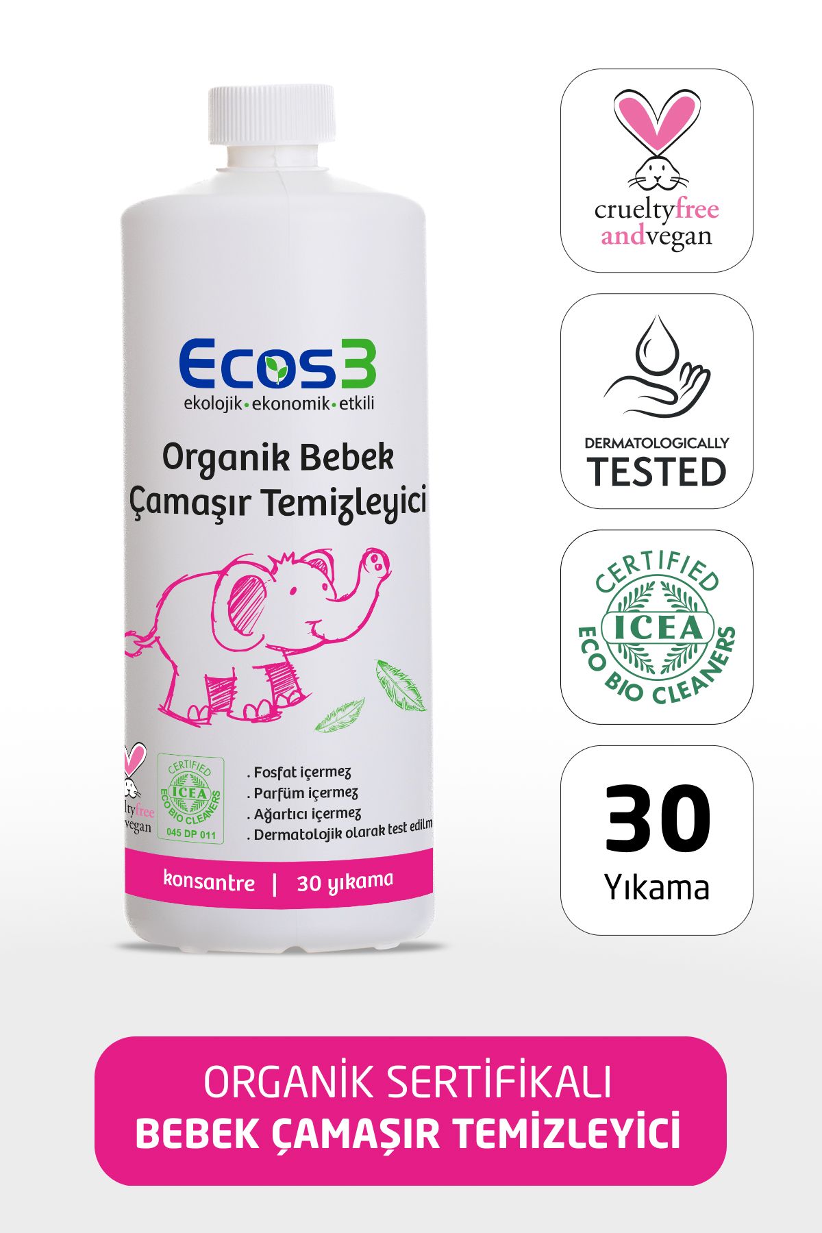 ECOS3 ORGANİK BEBEK ÇAMAŞIR TEMİZLEYİCİ (1050 ML - 30 Yıkama)