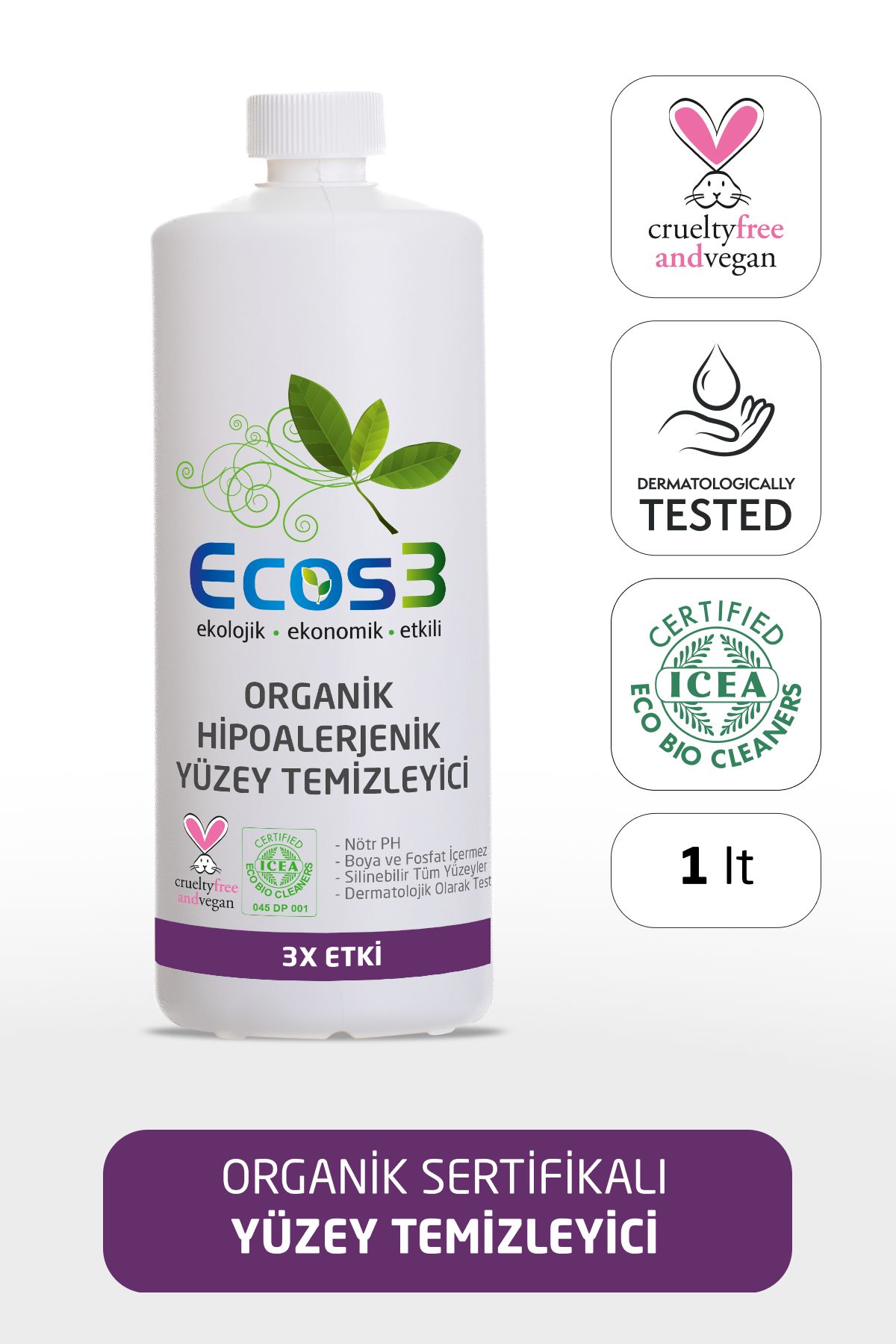 ECOS3 ORGANİK &  HİPOALERJENİK YÜZEY TEMİZLEYİCİ (1000 ML)