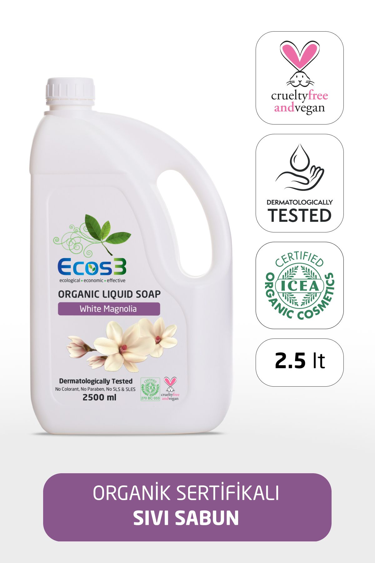ECOS3 ORGANİK SIVI SABUN BEYAZ MANOLYA (2500 ML)