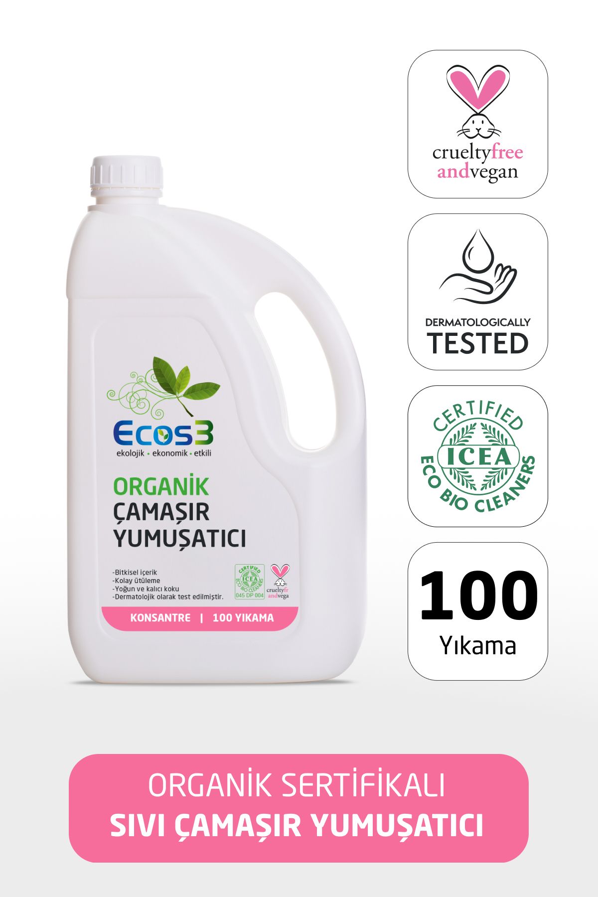 ECOS3 ORGANİK ÇAMAŞIR YUMUŞATICI  (2500 ML - 100 Yıkama)