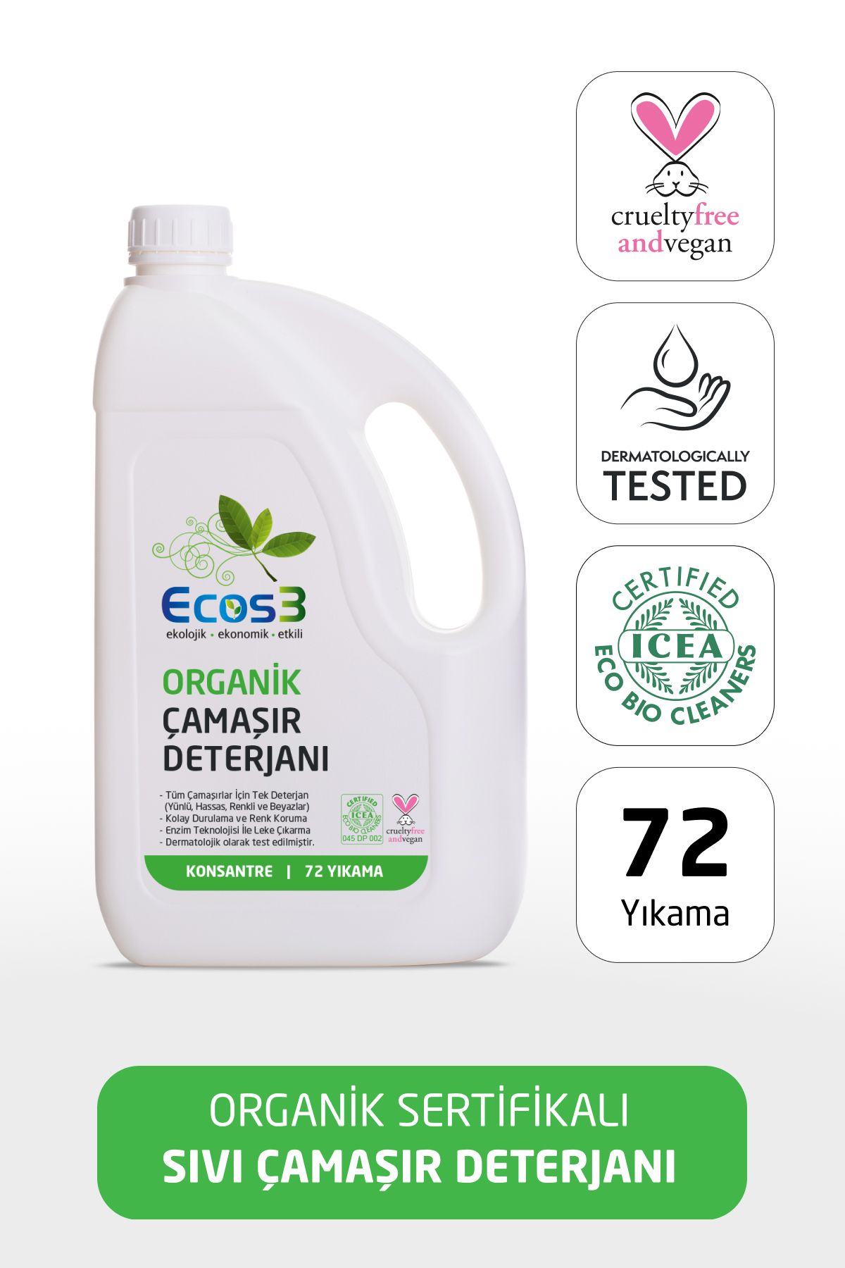ECOS3 ORGANİK ÇAMAŞIR DETERJANI (2500 ml  - 72 Yıkama)