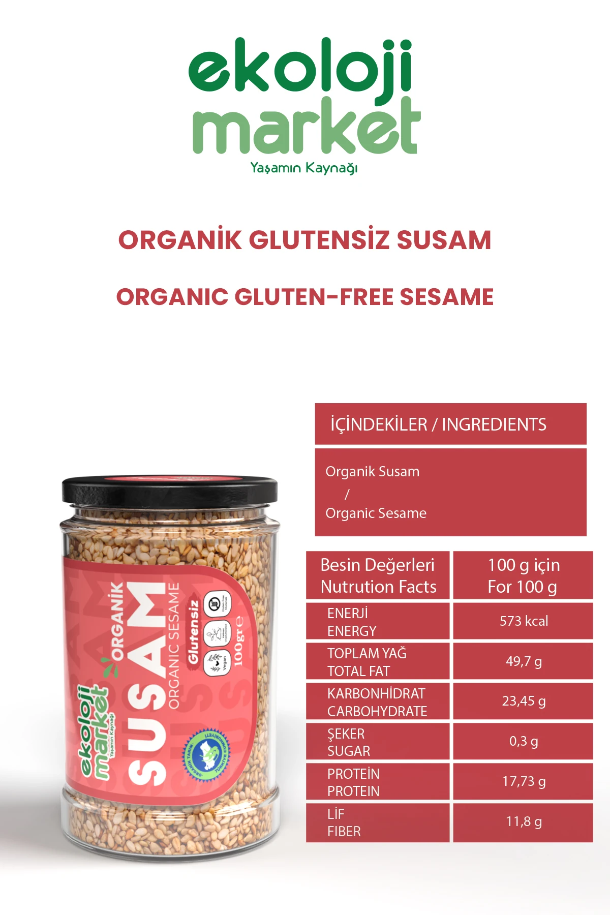 Organik Glutensiz Susam 100 Gr x 2 Adet