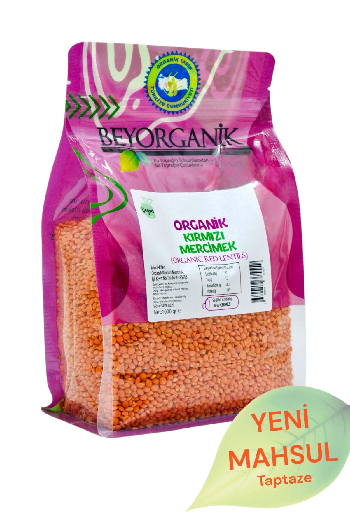 Organik Kırmızı Mercimek  1000 Gr.