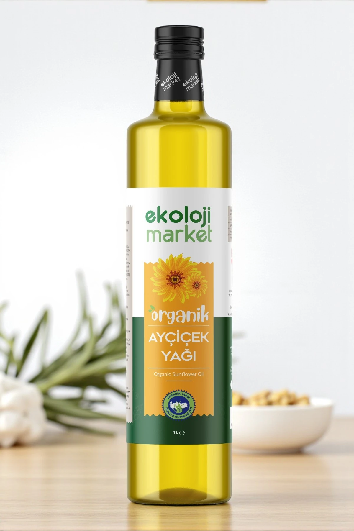 Organik Ayçiçek Yağı Cam Şişe 1 Lt