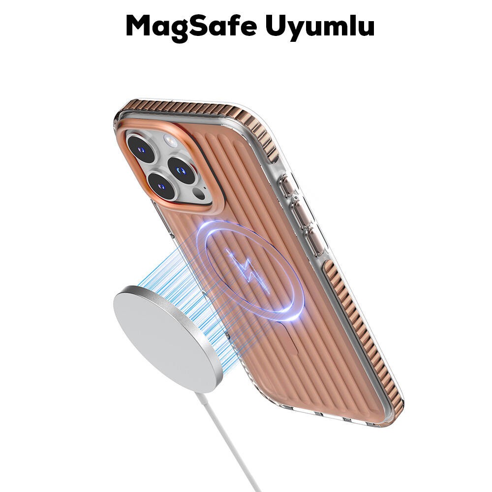 iPhone 16 Pro Max Kılıf Magsafe Şarj Özellikli Oyuklu Tasarım Mutural Bumpy Clear Kılıf