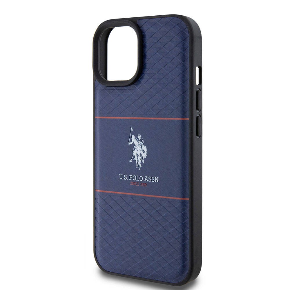 iPhone 15 Kılıf U.S. Polo Assn. Orjinal Lisanslı Deri Şeritli Logo Dizayn Kılıf