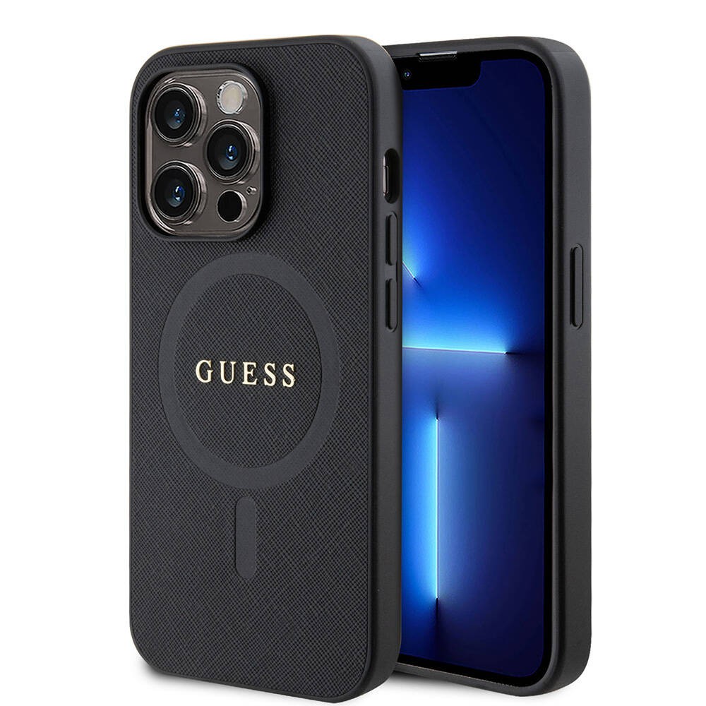 iPhone 14 Pro Max Kılıf Guess Orjinal Lisanslı Magsafe Şarj Özellikli Yazı Logolu Saffiano Kılıf