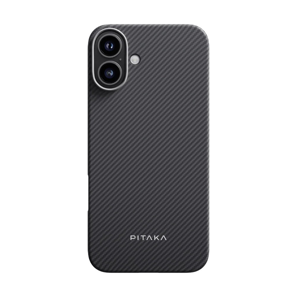 iPhone 16 Kılıf Magsafe Şarj Özellikli 600D Aramid Fiber Pitaka Ultra-Slim Classic Serisi Black-Grey Twill Kılıf