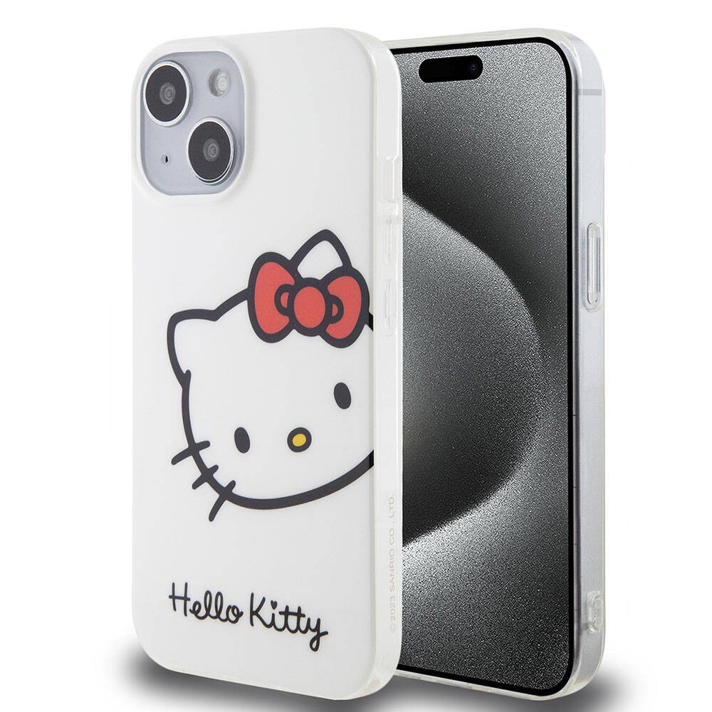 iPhone 15 Kılıf Hello Kitty Orjinal Lisanslı Yazı ve İkonik Logolu Kitty Head Kılıf