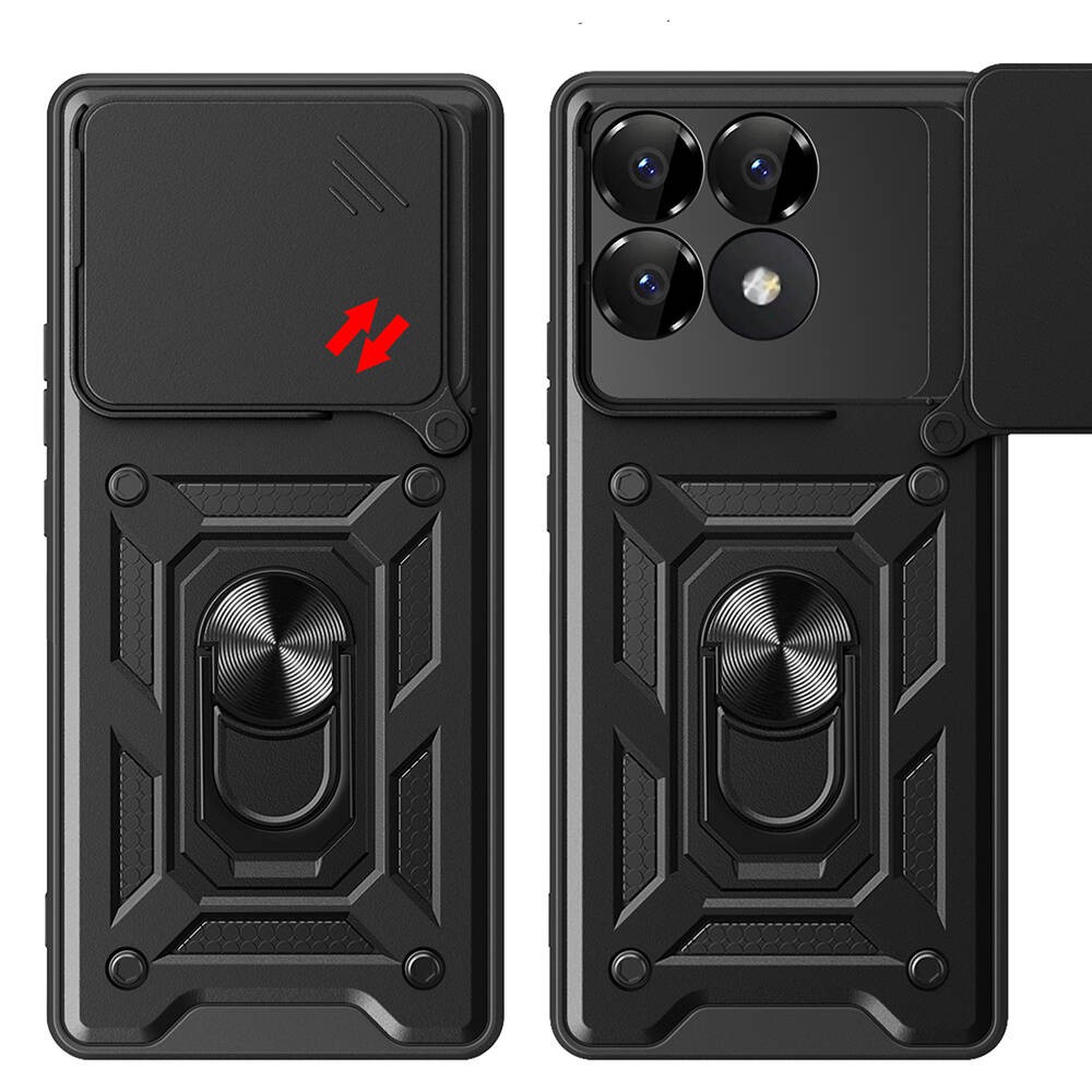 Xiaomi Poco F6 Pro Kılıf Magnetik Standlı Kamera Korumalı Zore Sürgülü Vega Kılıf