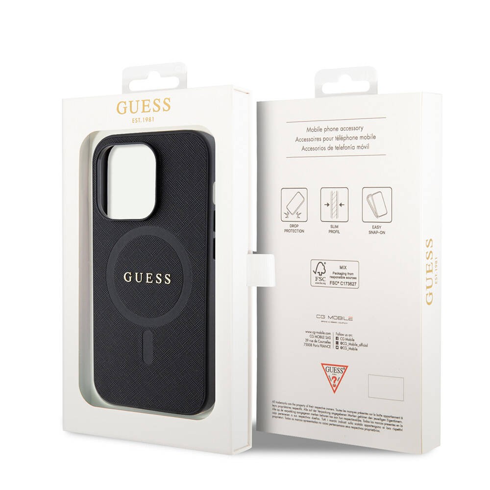 iPhone 14 Pro Max Kılıf Guess Orjinal Lisanslı Magsafe Şarj Özellikli Yazı Logolu Saffiano Kılıf