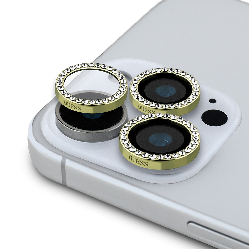 iPhone 16 Pro Max Guess Orjinal Lisanslı Rhinestone Ekran Koruyucu + Lens Koruyucu 2in1 Aksesuar Seti