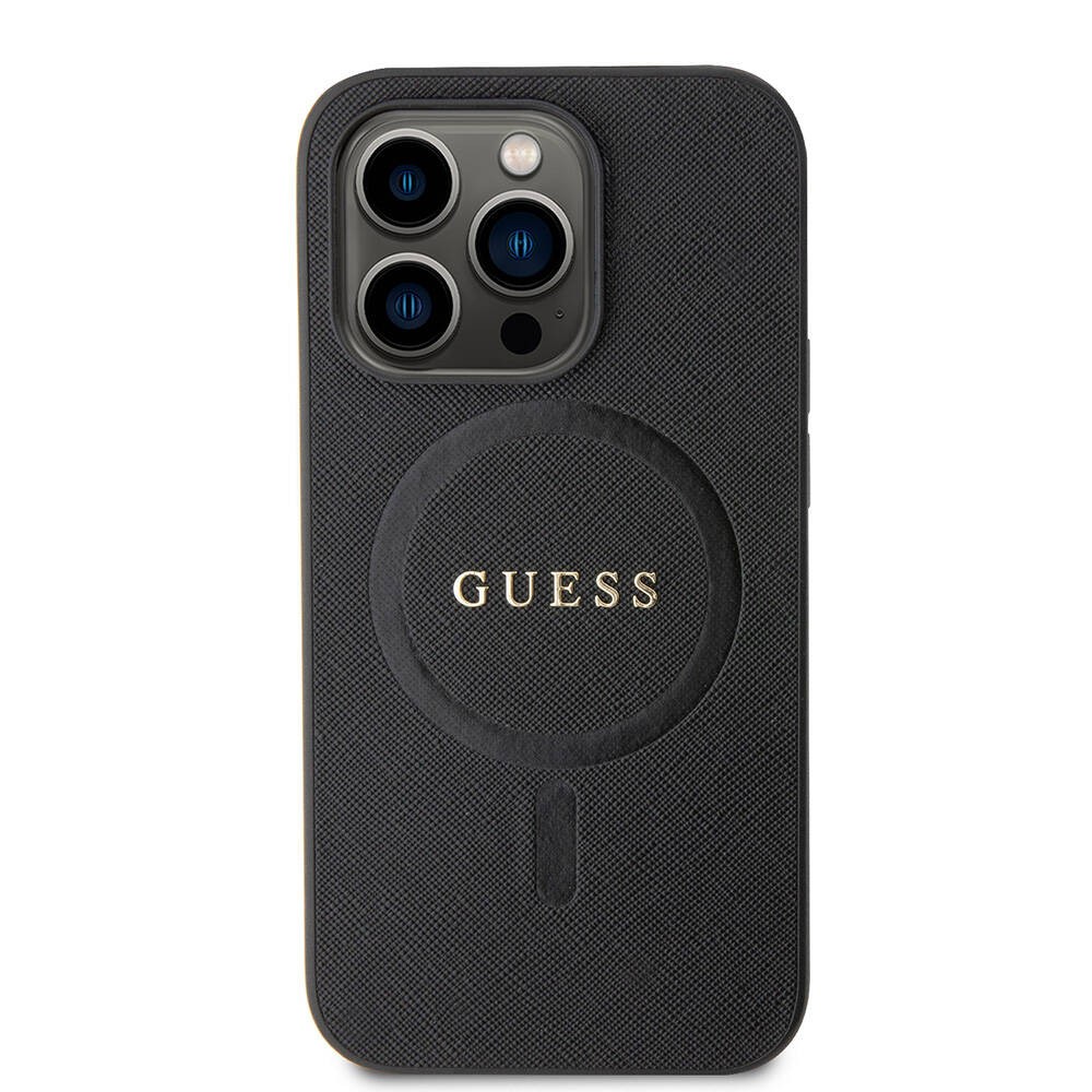 iPhone 14 Pro Max Kılıf Guess Orjinal Lisanslı Magsafe Şarj Özellikli Yazı Logolu Saffiano Kılıf