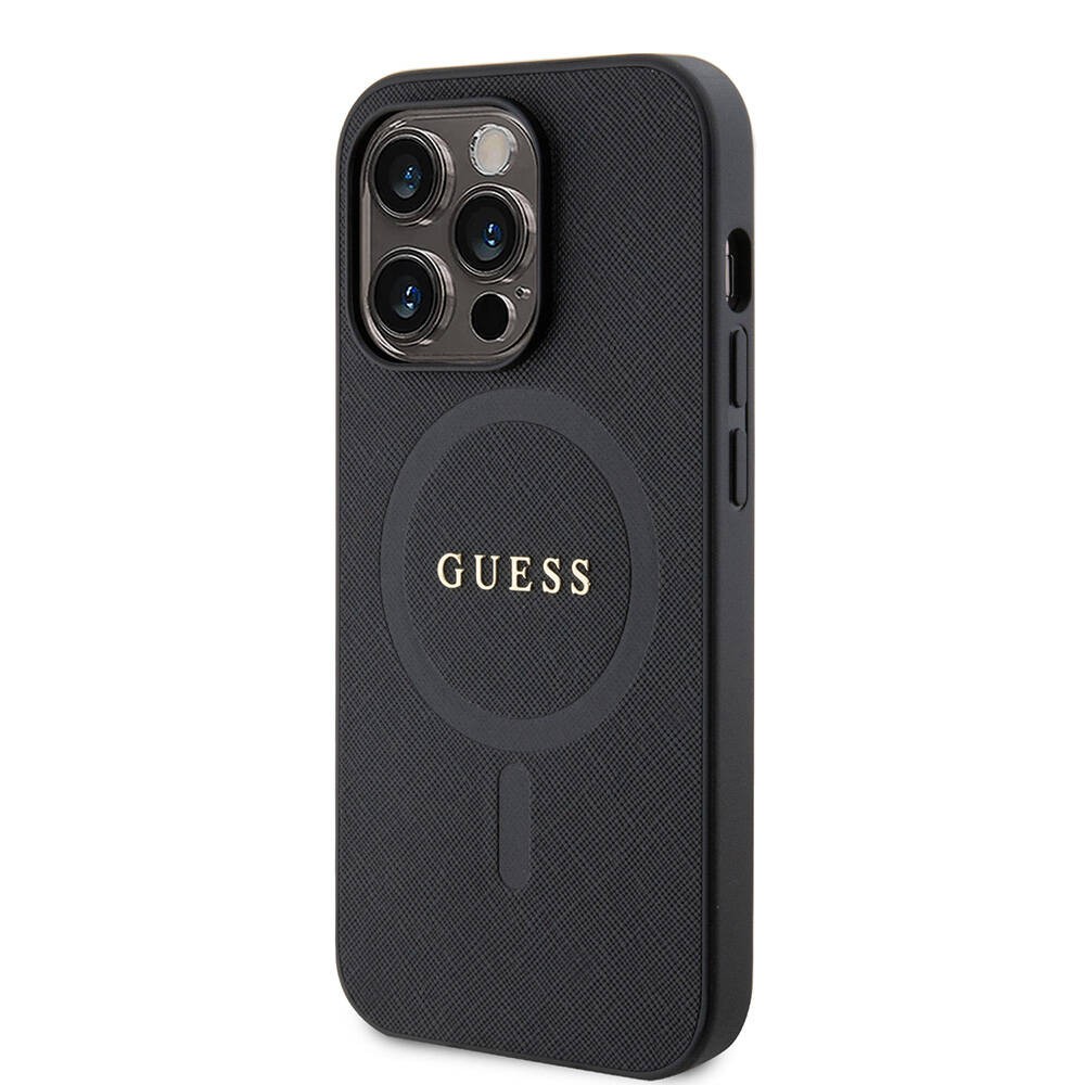 iPhone 14 Pro Max Kılıf Guess Orjinal Lisanslı Magsafe Şarj Özellikli Yazı Logolu Saffiano Kılıf