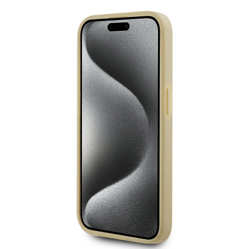 iPhone 15 Pro Kılıf Karl Lagerfeld Orjinal Lisanslı 3D KL Yazılı Tüylü Arka Yüzey Saffiano Rhinestones Kılıf