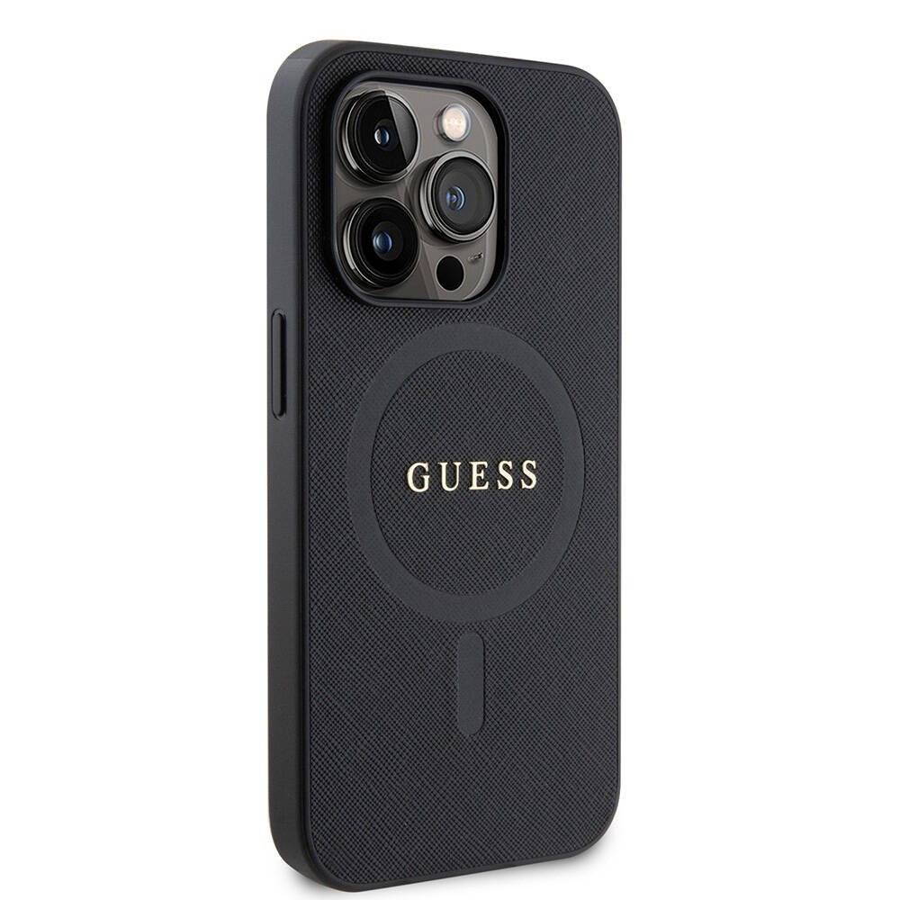 iPhone 14 Pro Max Kılıf Guess Orjinal Lisanslı Magsafe Şarj Özellikli Yazı Logolu Saffiano Kılıf
