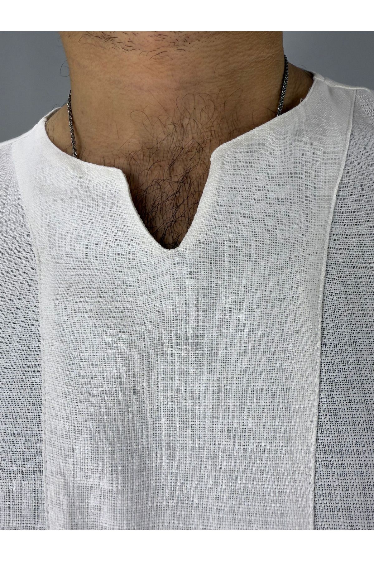 Armut Yaka Keten T-Shirt (Beyaz)