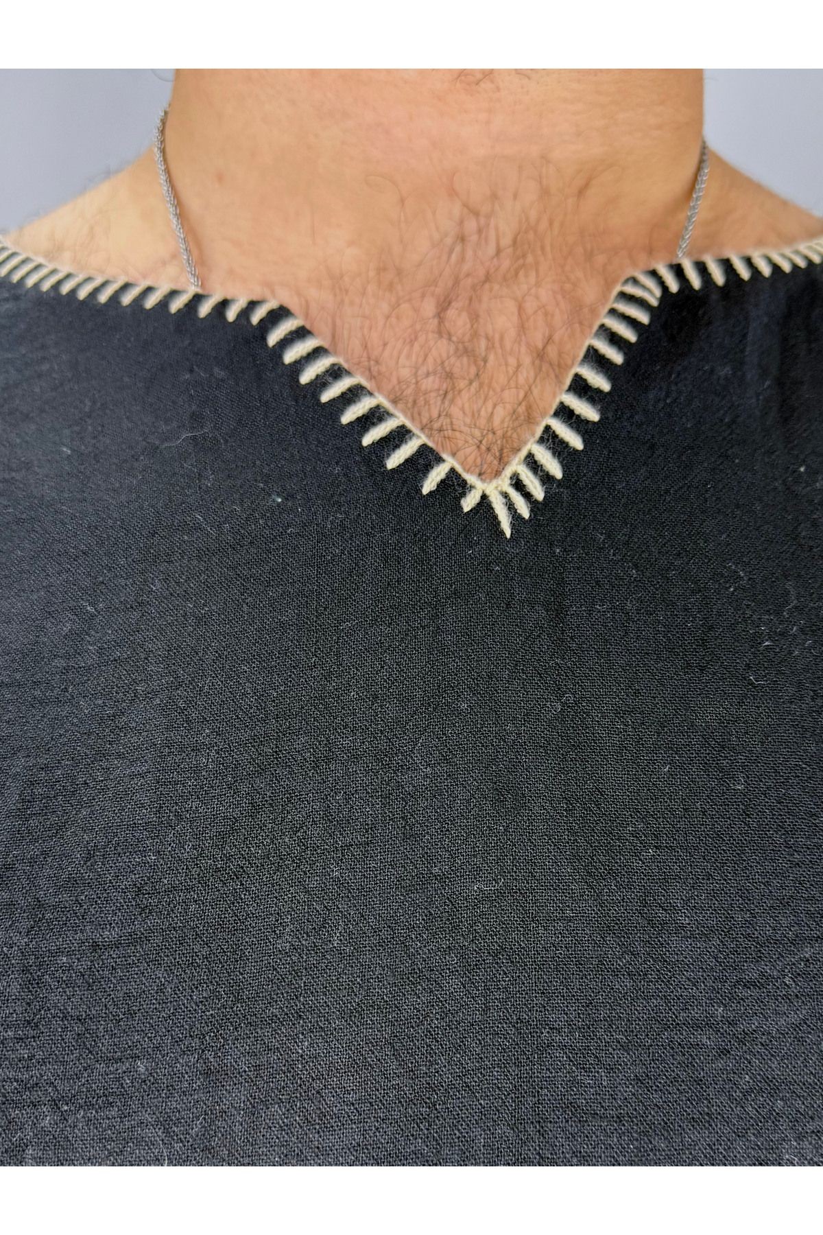 El İşi Kroşata Armut Yaka ve Kol Detaylı Oversize T-Shirt (Siyah)