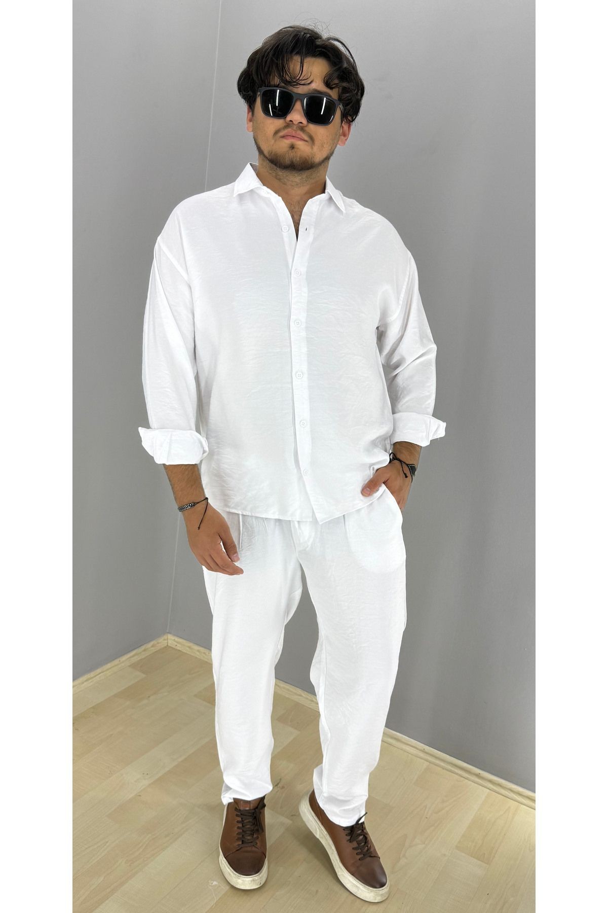 Modal Kumaş Gömlek ve Pantolon Takım Konsept (Beyaz)