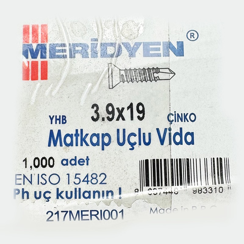 Meri̇dyen Matkap Uçlu Yhb Vi̇da 3.9x19 - 10 adet