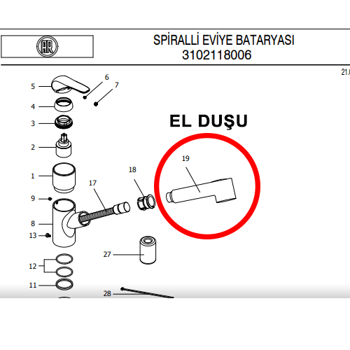 AR Dore Spiralli Mutfak Bataryası El Duşu