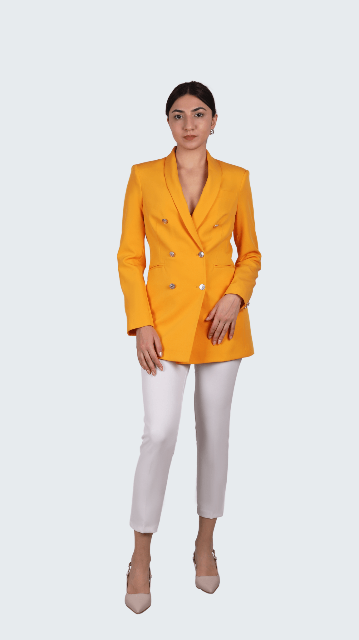 Mango Renk Şal Yaka Kruvaze Blazer Ceket