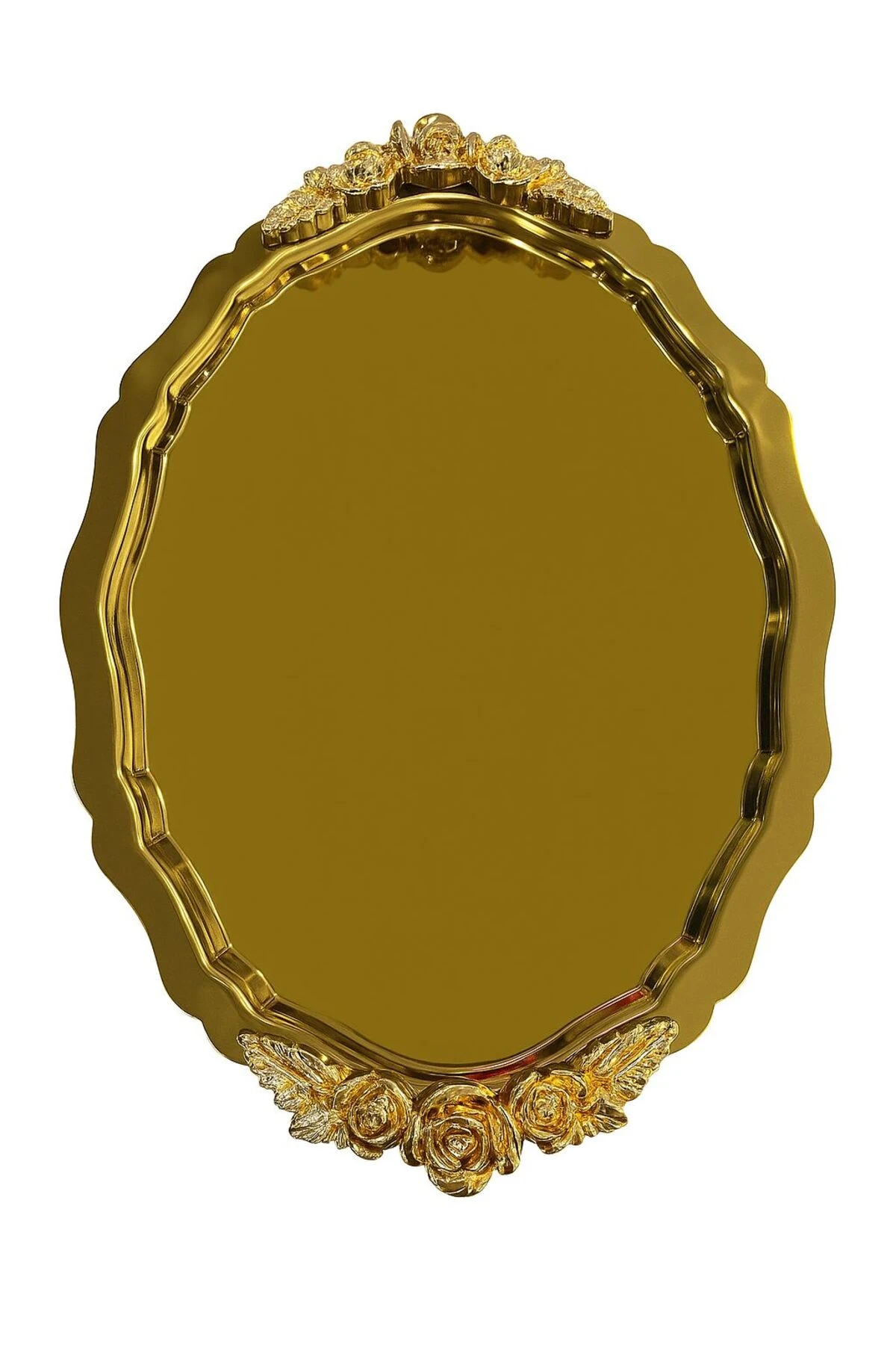 6'Lı Gold Oval Gül Çiçek Aksesuarlı Lüx Modern Sunum ve Kahve Tepsisi