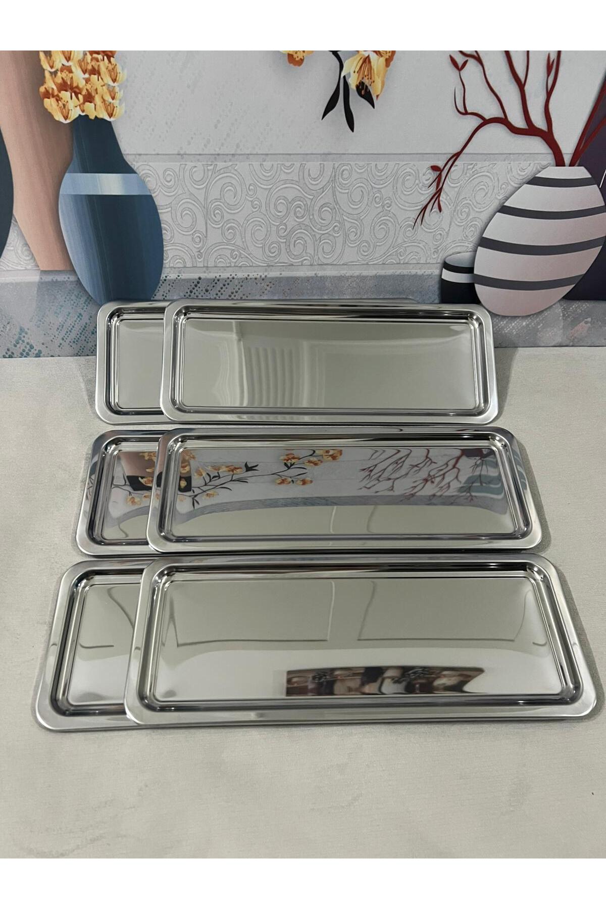 6'Lı Lüx Paslanmaz Çelik Baton Servis ,Çay ,Kahve ,İkramlık Ve Sunum Tepsisi