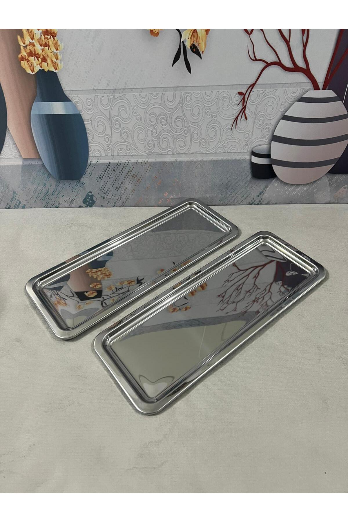 2'Li Lüx Paslanmaz Çelik Baton Servis ,Çay ,Kahve ,İkramlık Ve Sunum Tepsisi