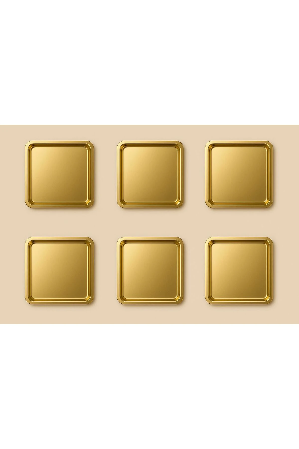 6'Lı Gold Tek Taraflı Düz Kare Sunum Tepsisi