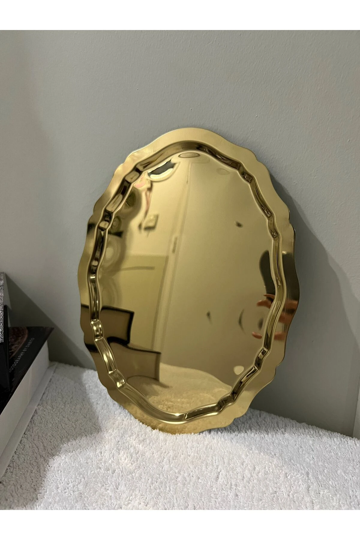 Çelik Oval Tepsi Dalgalı Model Kahve Sunum Tepsisi & İkramlık