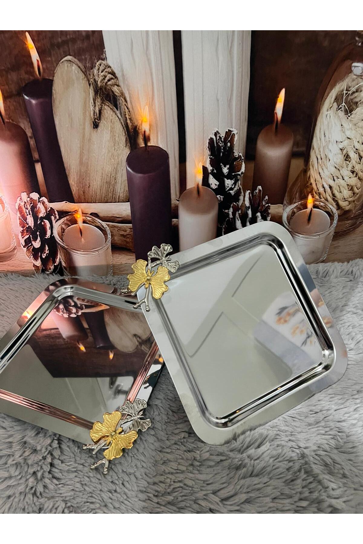 2'Li Paslanmaz Çelik Kare Model Hobistan Kelebek Aksesuarlı Lüx Sunumluk