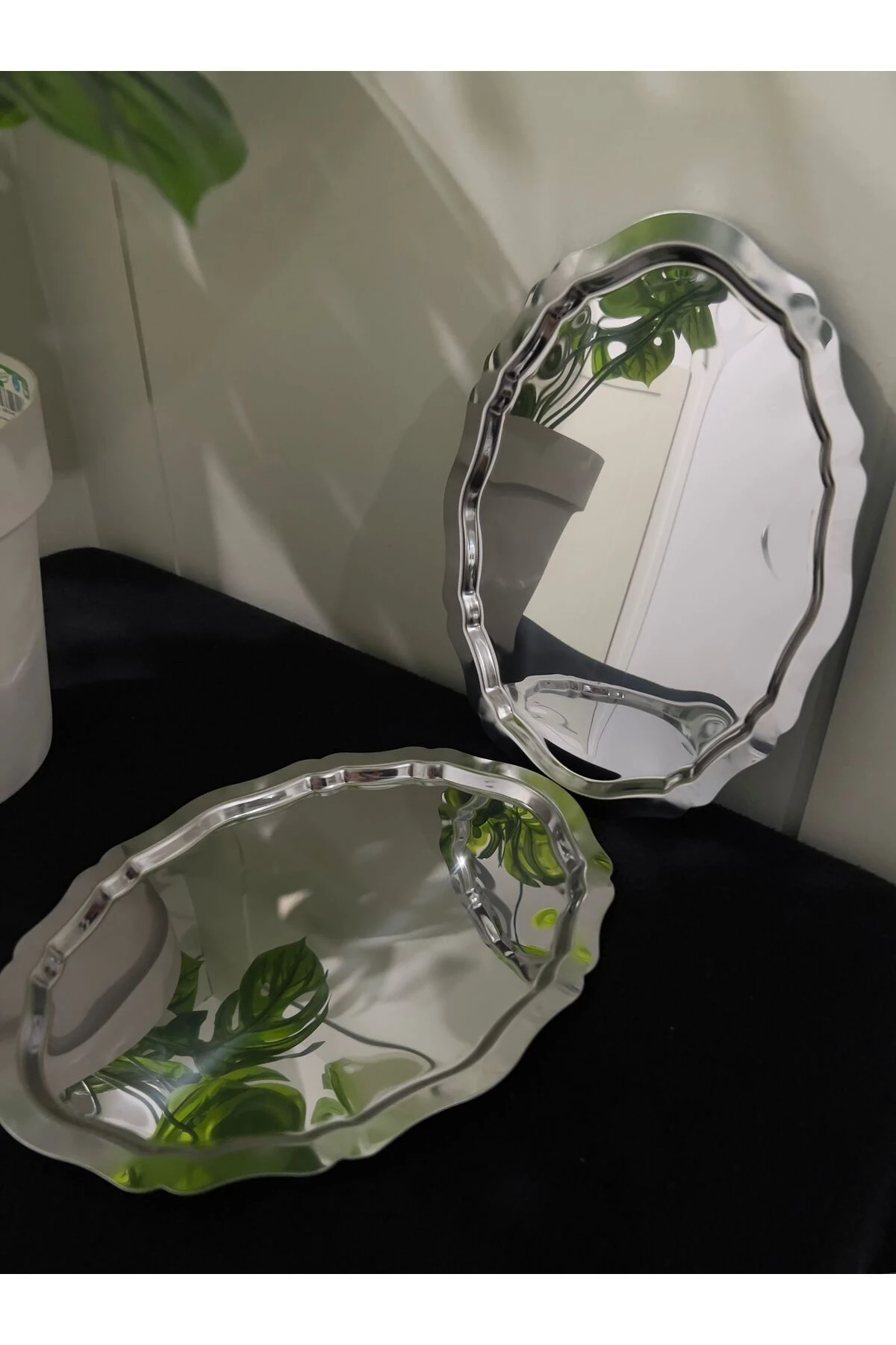 2'Li Çelik Oval Tepsi Dalgalı Model Kahve Sunum Tepsisi & İkramlık