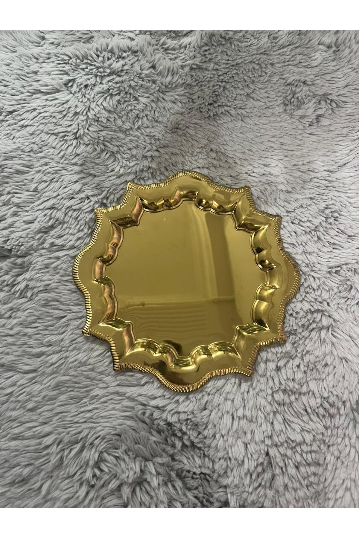 Köşeleri Dalgalı Gold Paslanmaz Çelik Kahve Sunum Tepsisi