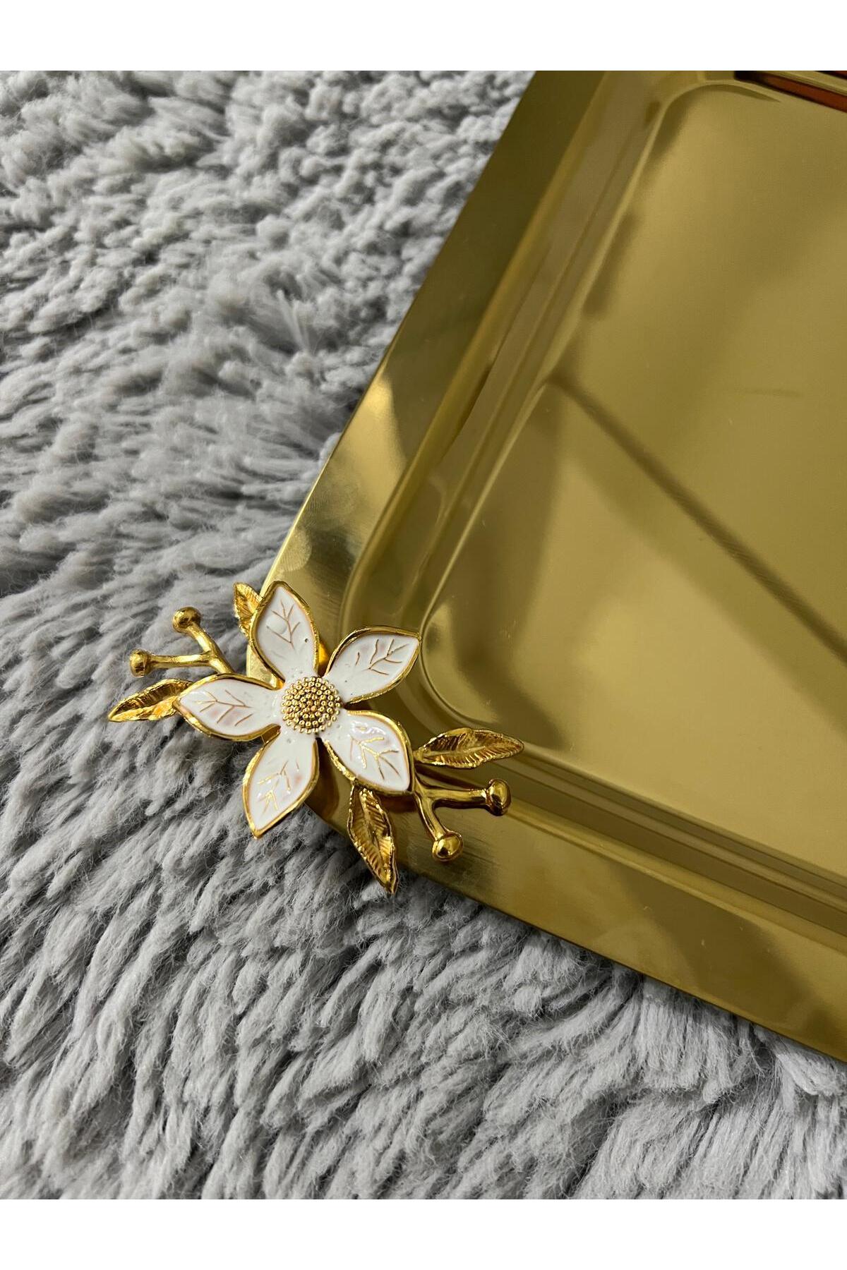 2'Li Paslanmaz Çelik Mini Papatya Aksesuarlı Kahve Sunum & Servis & İkramlık Tepsisi