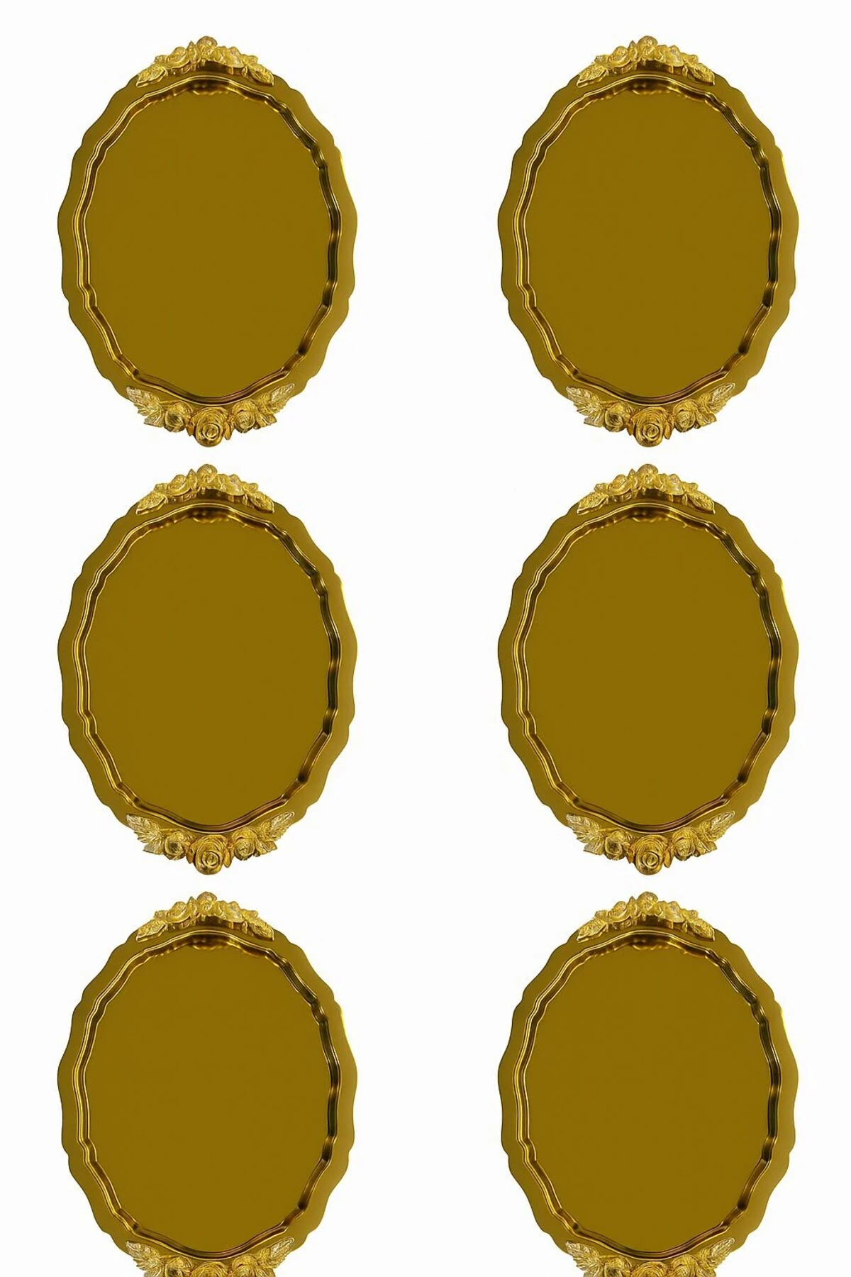 6'Lı Gold Oval Gül Çiçek Aksesuarlı Lüx Modern Sunum ve Kahve Tepsisi