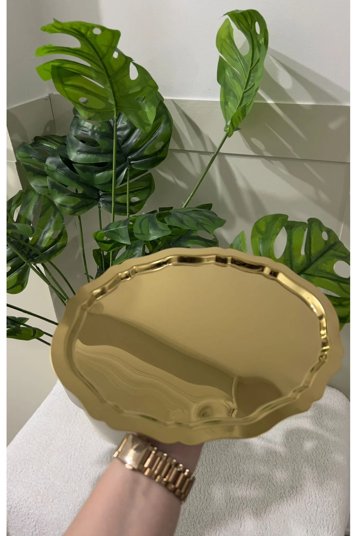 Çelik Oval Tepsi Dalgalı Model Kahve Sunum Tepsisi & İkramlık